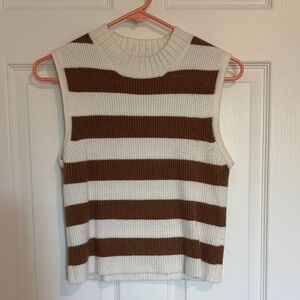 Cotton Emporium Cream & Brown Striped Knit Tank